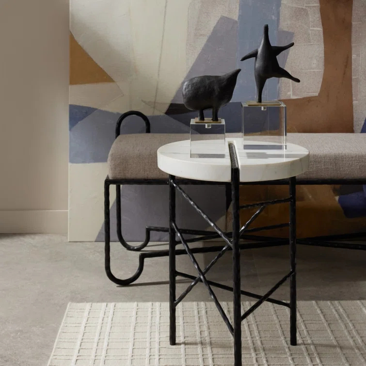 Abstract Dark River Stone Sculptures on Crystal Base, Set of 2