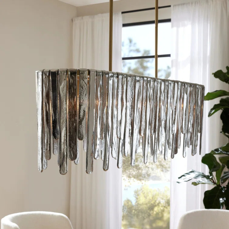 Antique Brass and Smoke Glass 7-Light Chandelier