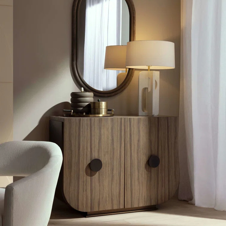 Gray and Bronze Freestanding Wood Veneer Cabinet