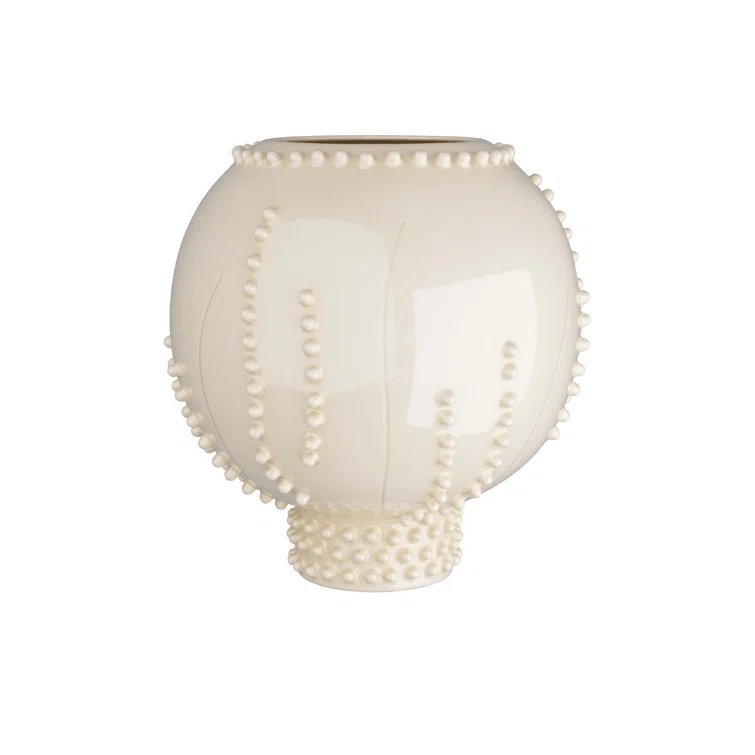 Ivory Ceramic Bouquet Table Vase with Dotted Tendrils