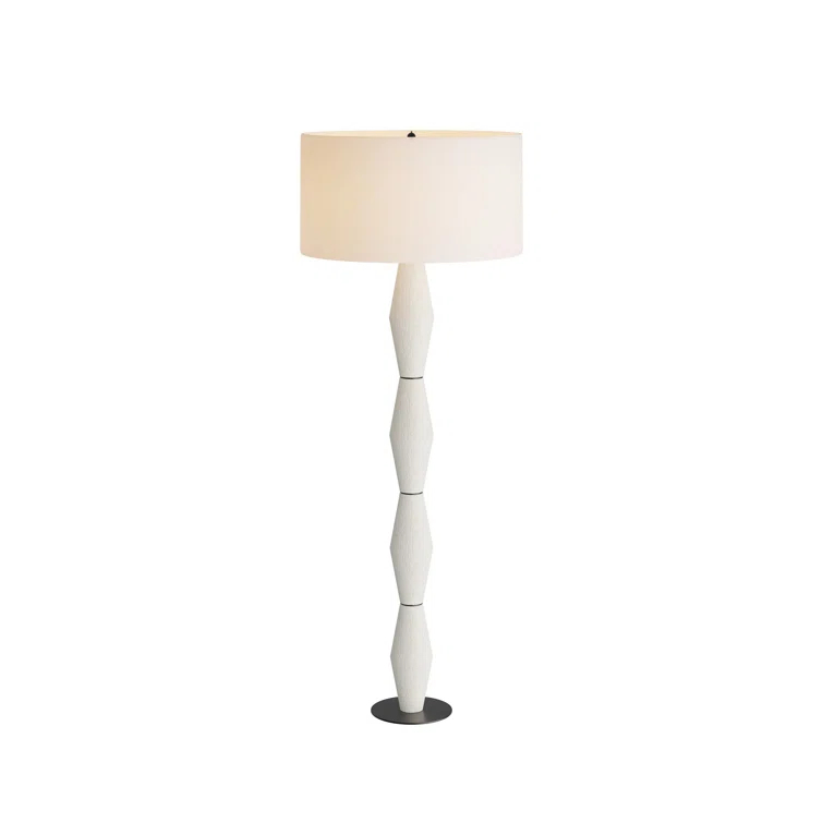 Ivory Ricestone Composite Floor Lamp with Bronze Base