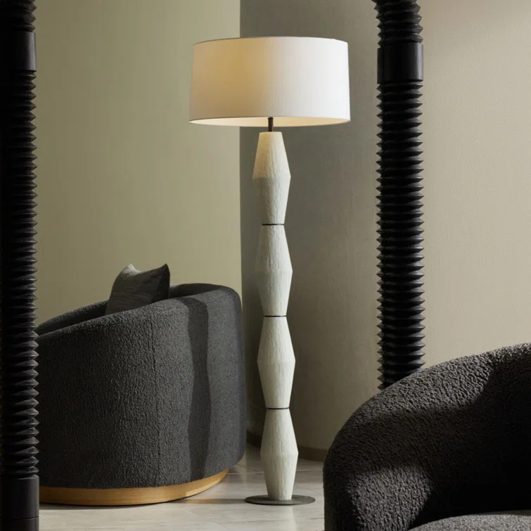 Ivory Ricestone Composite Floor Lamp with Bronze Base