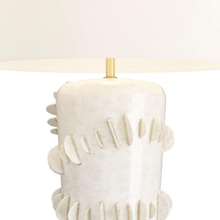 Ivory Ceramic Table Lamp with White Shade, 31 inches