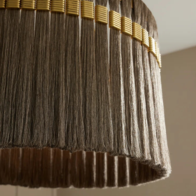Antique Brass and Gold Drum Chandelier with Fringe