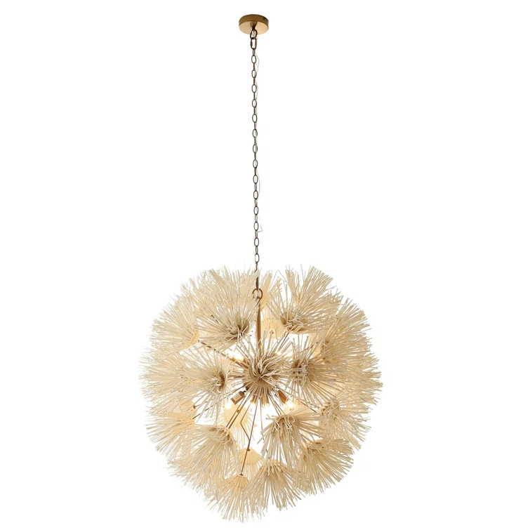Ivory Coconut Shell and Brass Dandelion Chandelier