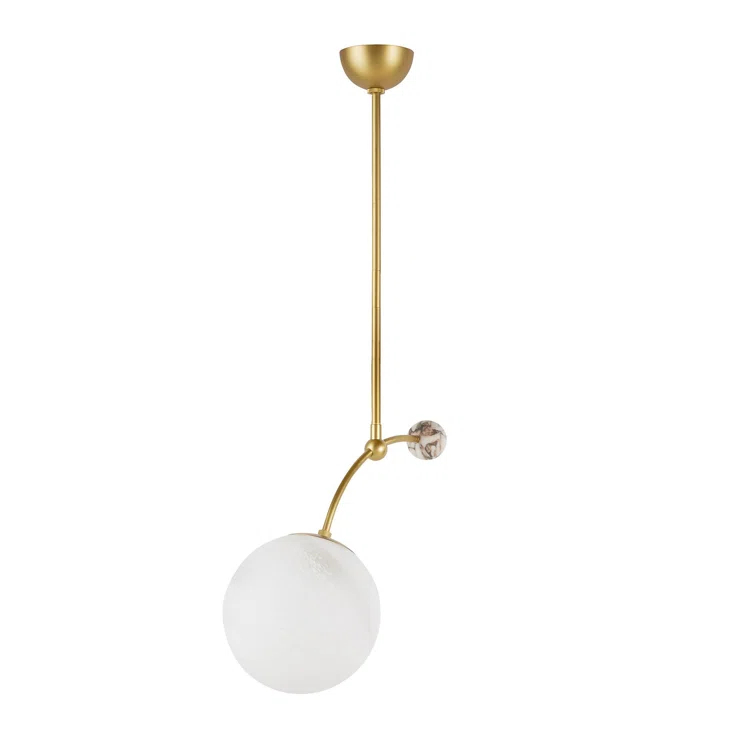 25" Antique Brass and Frosted Glass Globe Pendant Light