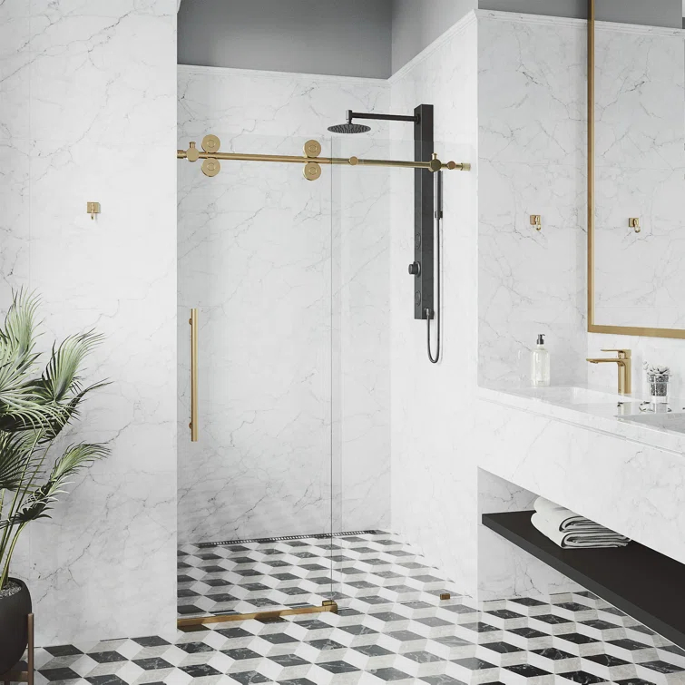 Elan 52-56" W x 74" H Sliding Frameless Shower Door with 3/8" Clear Glass