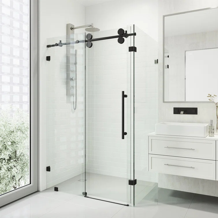 VIGO Winslow 46" W x 35" D x 74" H Sliding Frameless Shower Enclosure with 3/8  Clear Glass VG6051MBCL48