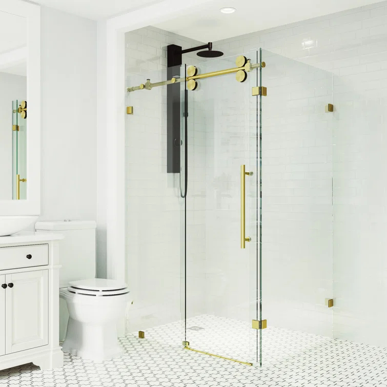 Winslow 46" W x 34" D x 74" H Sliding Frameless Shower Enclosure with 3/8Clear Glass