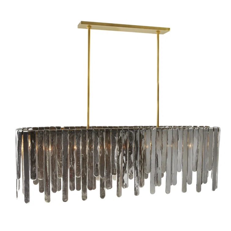 Antique Brass and Smoke Glass 7-Light Chandelier