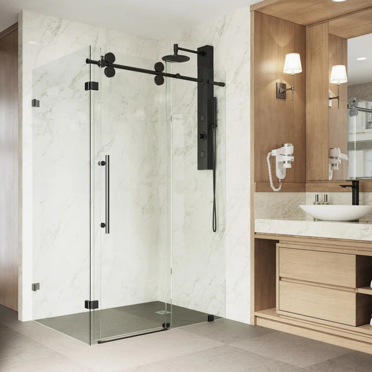 VIGO Winslow 46" W x 35" D x 74" H Sliding Frameless Shower Enclosure with 3/8  Clear Glass VG6051MBCL48