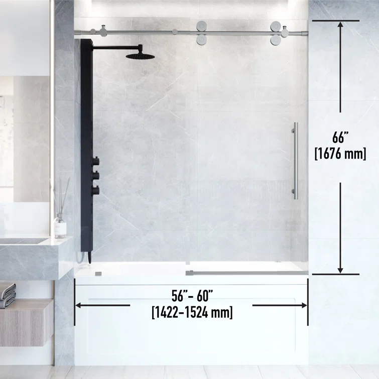 Elan 56-60" W x 66" H Sliding Frameless Tub Door with 3/8" Laminated Glass