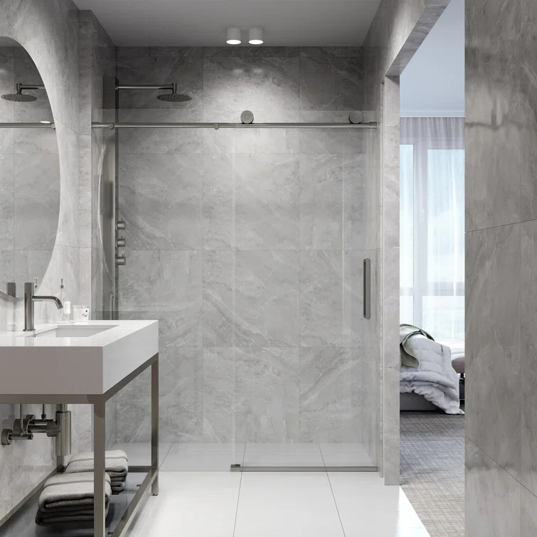 Elan 68-72" W x 76" H Sliding Frameless Shower Door with 3/8" Clear Glass