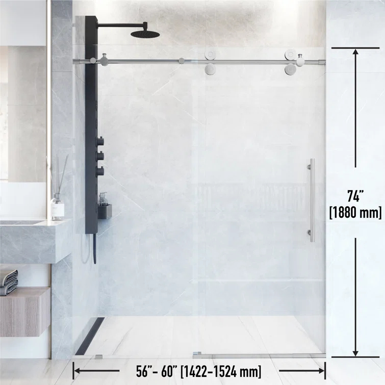 Elan 56-60" W x 74" H Sliding Frameless Shower Door with 3/8" Clear Glass