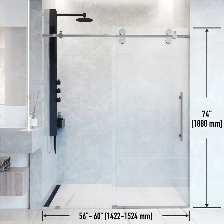 Elan 56-60" W x 74" H Sliding Frameless Shower Door with 3/8" Clear Glass