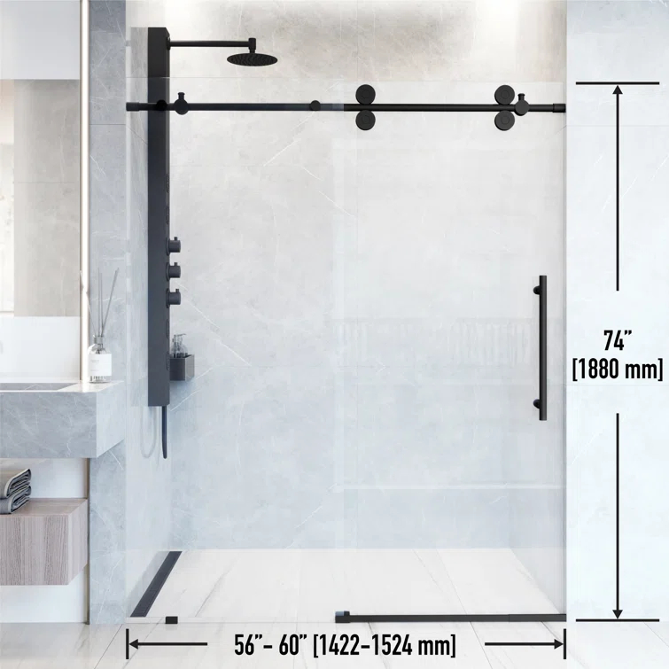 Elan 56-60" W x 74" H Sliding Frameless Shower Door with 3/8" Clear Glass