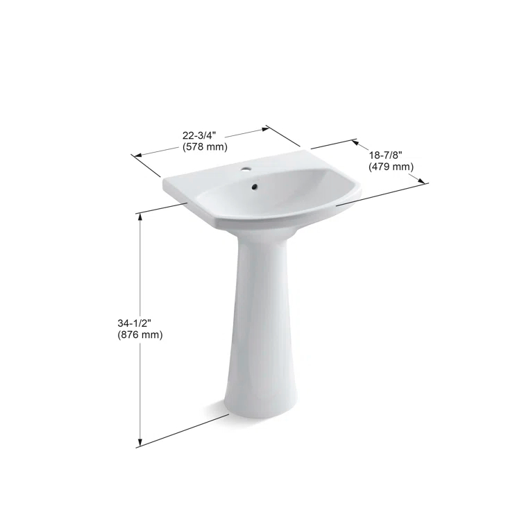 Cimarron® 26.81" Vitreous China U-Shape Pedestal Bathroom Sink with Overflow