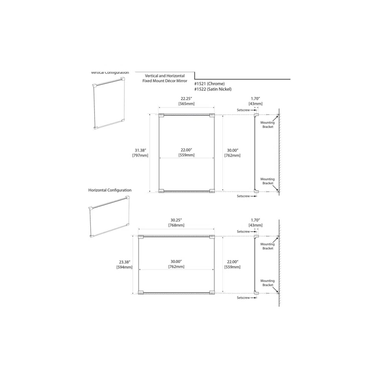Wall Mount Décor Mirror | Rectangle Bathroom Vanity Mirror, Mount Landscape or Portrait