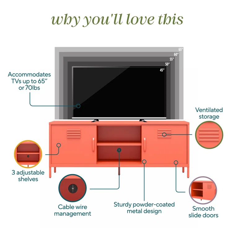 Cache Metal Locker-Style TV Stand for TVs up to 65"
