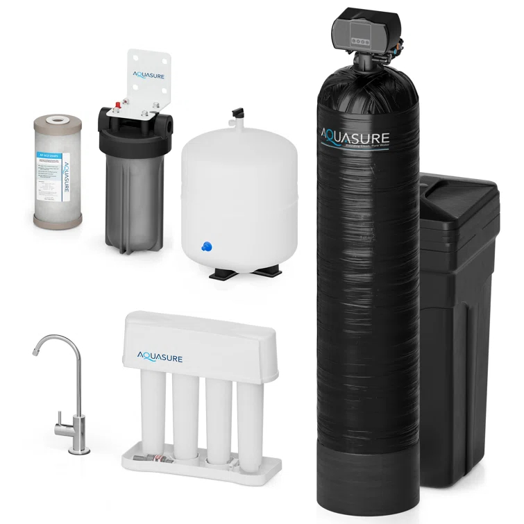 Aquasure 70,000 Grains Whole House Water Filtration Bundle With 75 GPD RO System, For 4-6 Bathrooms (AS-WHF70D)