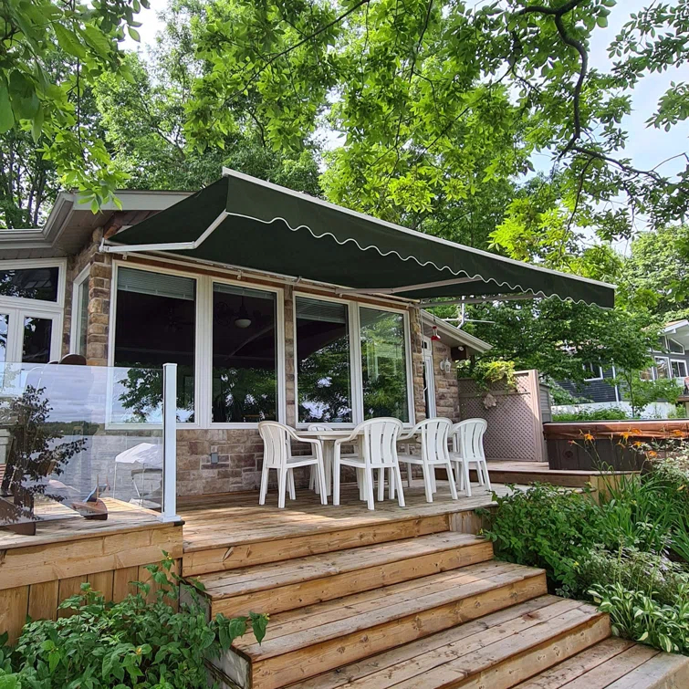 Motorized Retractable White Frame Patio Awning