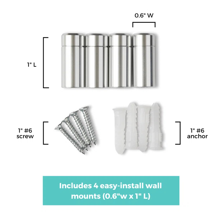 Wexel Art 1-Inch Standard Wall Mounts Grade Acrylic Floating Frames, Silver (Pack Of 4)