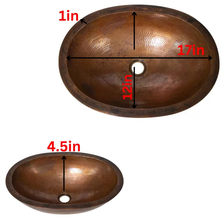 Title: Ambiente Mexican Copper Crafts 19x14" Oval Copper Bathroom Sink - Bronze Finish Small Undermount or Drop-in Sink for Bathroom