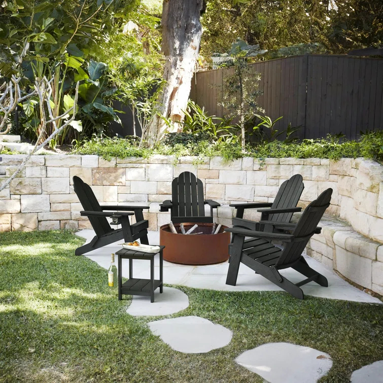 Emerico A Set Of 4 Adirondack Chairs, Foldable Poly Adirondack Chairs, Modern Plastic Adirondack Fire Pit Chairs, Suitable For Terraces, Porches, Decks, Swimming Pools, Gardens, And Backyards