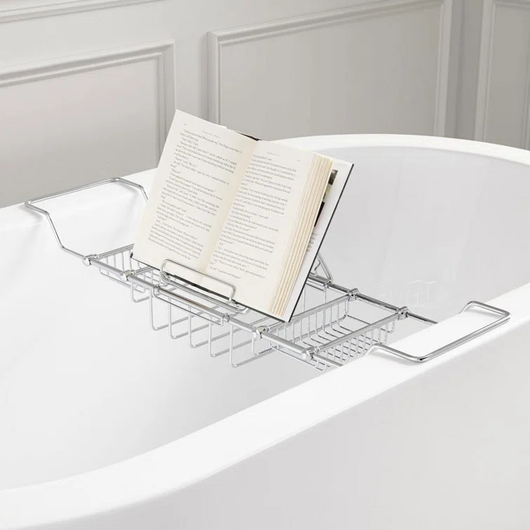 Adjustable Chrome Brass Freestanding Bathtub Caddy