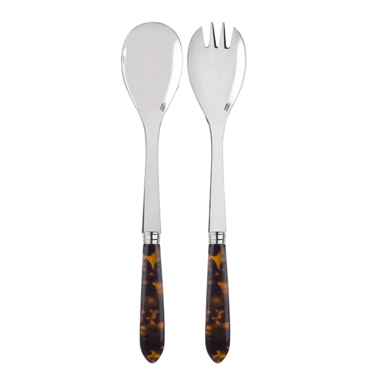 2-Piece Salad Servers 10.2 inches - Tortue Collection - Stainless Steel & Acrylic - Dishwasher Safe - Scaled Effect
