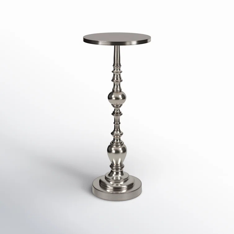 Darien Round Silver Metal Pedestal Side Table