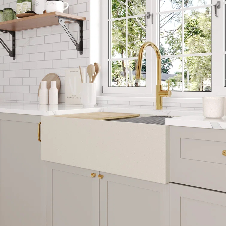 30-inch L Single Bowl Concrete Workstation Farmhouse Kitchen Sink Large Capacity Deep Dual Mount with Accessories