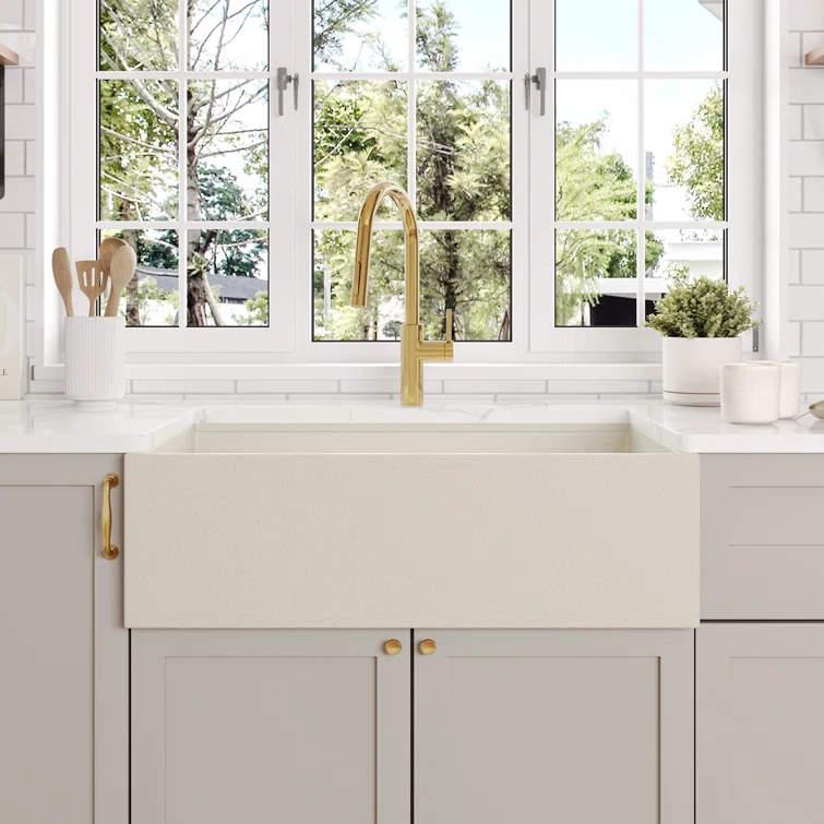 30-inch L Single Bowl Concrete Workstation Farmhouse Kitchen Sink Large Capacity Deep Dual Mount with Accessories