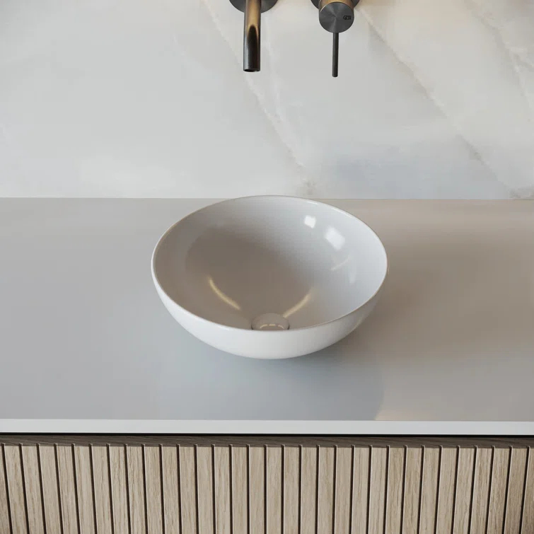 White Round Above Counter Bathroom Sink Ceramic Vanity Vessel Sink