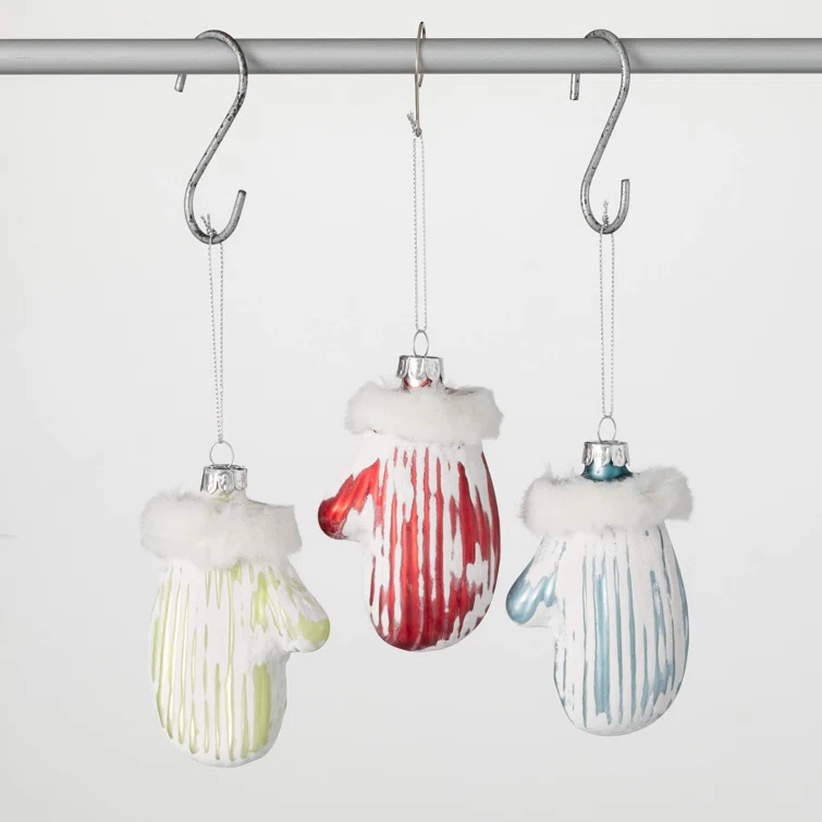 Clover Lane 4" Christmas Mitten Ornament Set of 3, Multicolor (Set of 3)