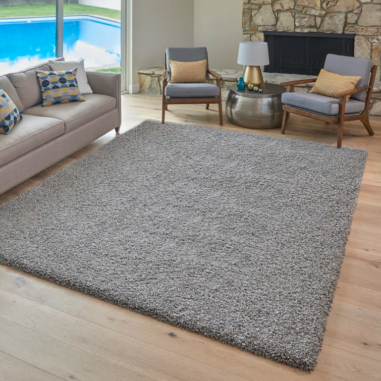 Gertmenian Ultimate Shag Modern Solid Color Gray Polypropylene Thick Plush Shag Area Rug