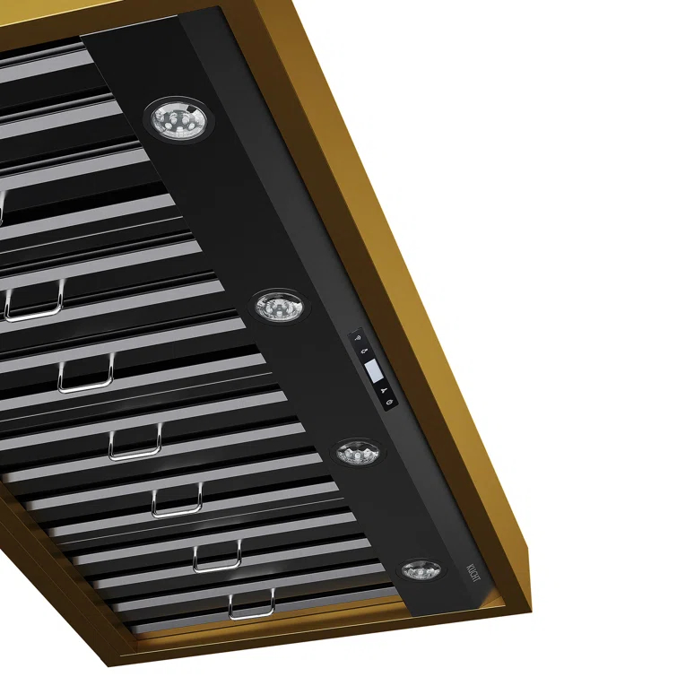 48 in. 800 CFM Wall Mounted Range Hood with Gold Accents