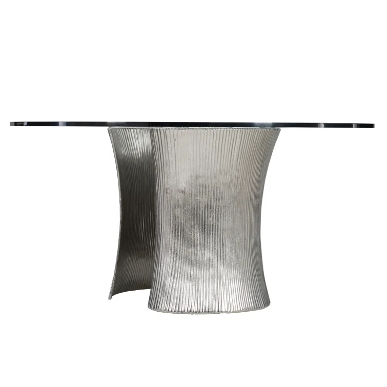 Serpentine Round Glass Top Metal Base Dining Table