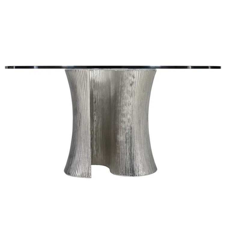 Serpentine Round Glass Top Metal Base Dining Table