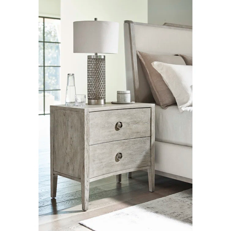 Gray Transitional 2 Drawer Nightstand with USB Ports