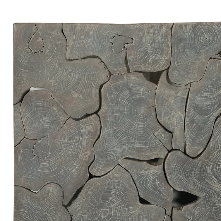 Gray King Upholstered Bed with Teak Panel Headboard