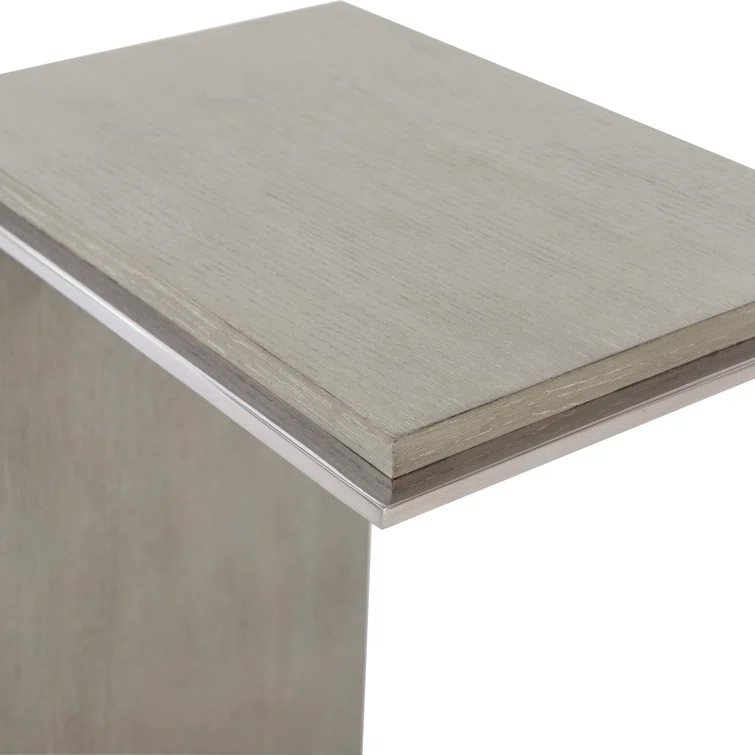 Transitional Quartered Oak and Polished Steel Rectangular Side Table