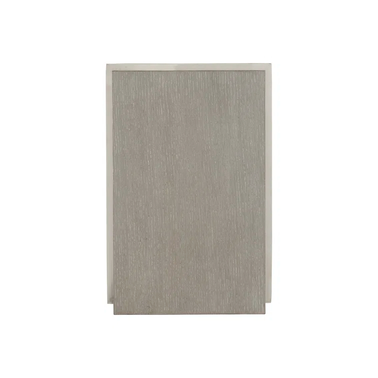 Transitional Quartered Oak and Polished Steel Rectangular Side Table