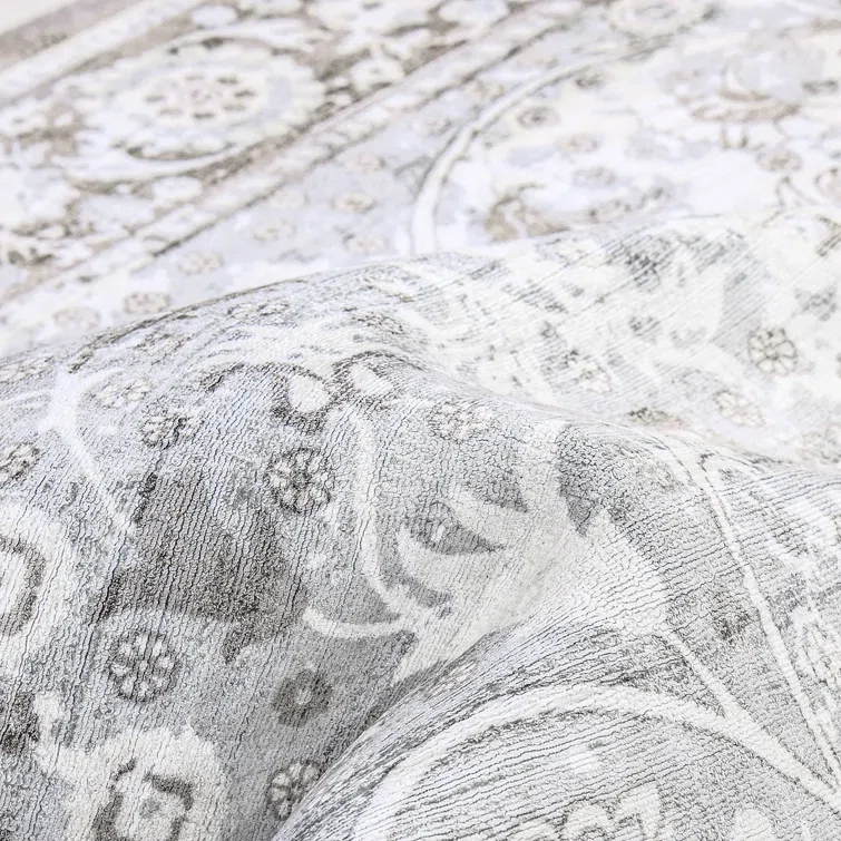 Shadow Grey Hand-Knotted Floral Motif Area Rug 8' x 10'