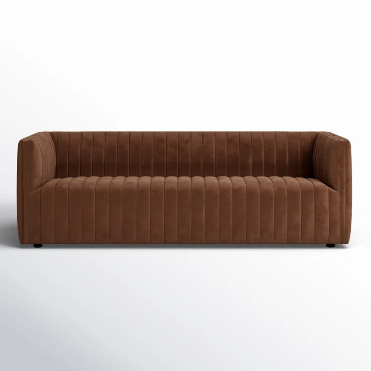 Surrey Auburn Contemporary Tufted Leather Sofa with Wood Accents