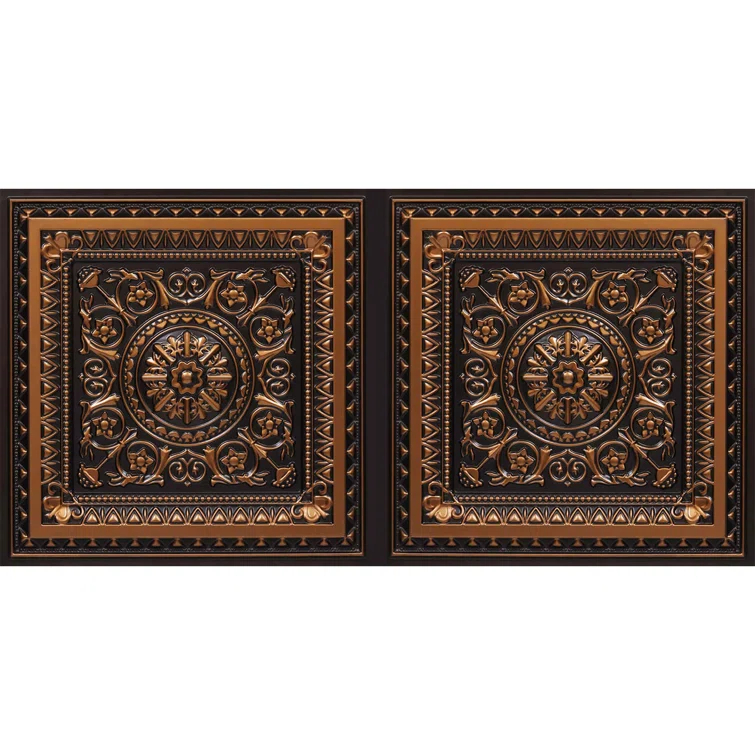 Marseille 24'' W Textured PVC Drop-In Ceiling Tile In Antique Gold