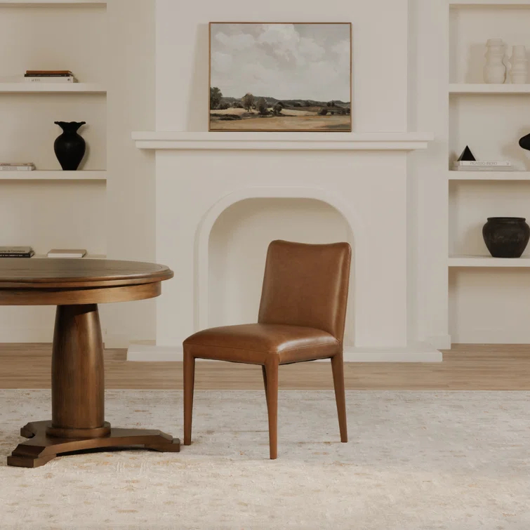 Brown High Back Upholstered Leather Dining Chair