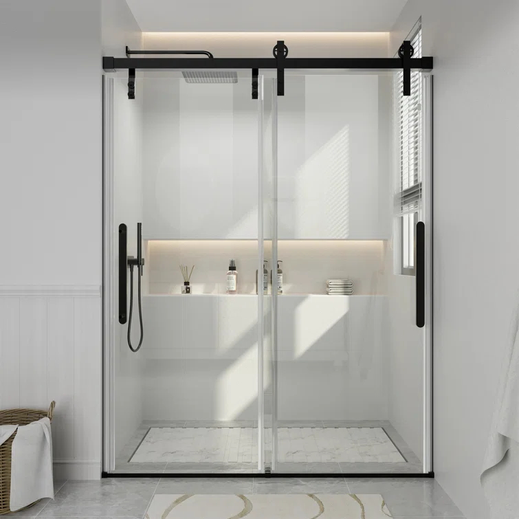60" W x 76" H Frameless Shower Door Double Sliding 10MM Tempered Glass 304 Stainless Steel Hardware