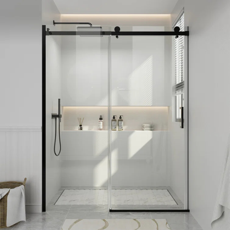 60" W x 76" H Framed Shower Door Single Sliding 10MM Tempered Glass 304 Stainless Steel Accessories