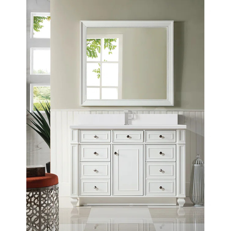 Bright White Plywood Transitional Freestanding Vanity with Veneer Finish